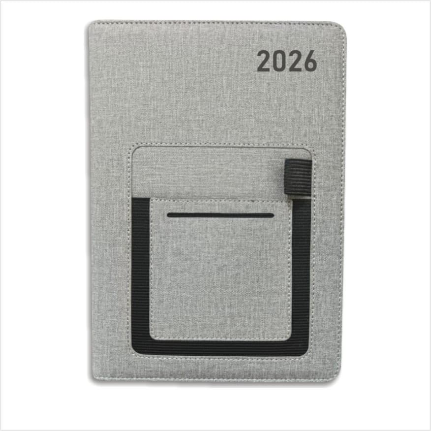 A5 Mobile Pocket Grey Leather Diary 2026
